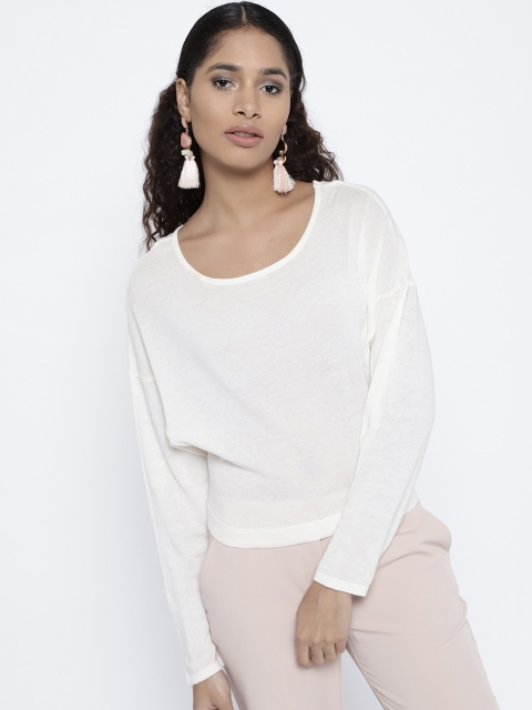 

MANGO Women Off-White Solid Styled Back Top