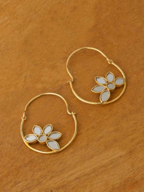 

Voylla Gold-Toned Floral Gold-Plated Hoop Earrings