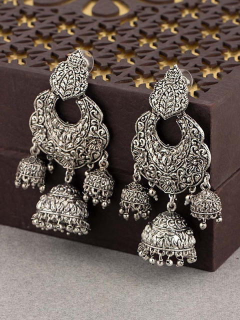 

Voylla Silver-Toned Contemporary Jhumkas