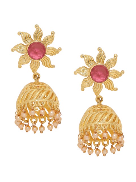 

Voylla Gold-Toned & Red Classic Gold-Plated Jhumkas