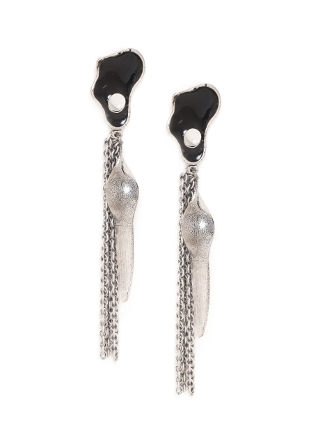 

Voylla Silver-Toned Contemporary Silver-Plated Drop Earrings