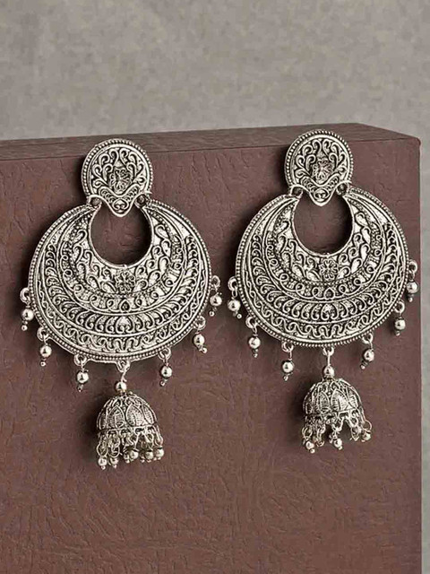 

Voylla Silver-Toned Contemporary Drop Earrings