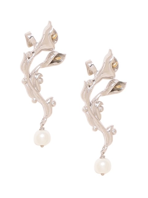 

Voylla Silver-Toned Contemporary Handcrafted Drop Earrings