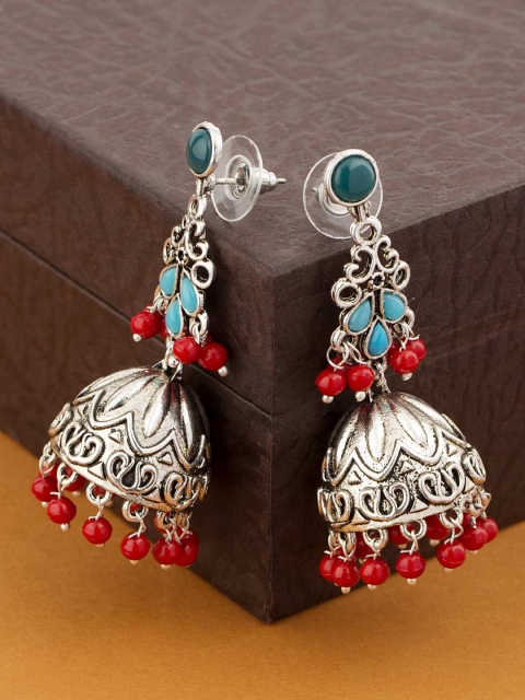 

Voylla Silver-Toned Contemporary Silver-Plated Jhumkas