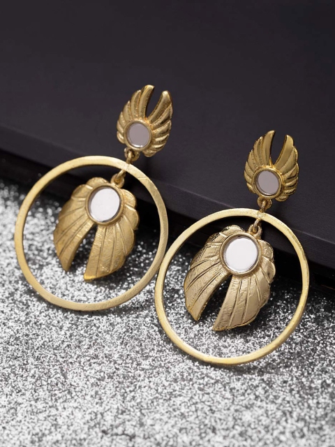 

Voylla Gold-Toned & White Contemporary Gold-Plated Drop Earrings