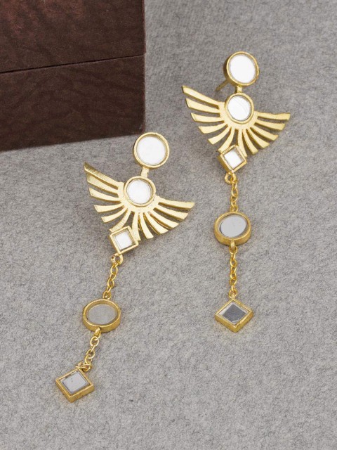 

Voylla Gold-Toned & White Contemporary Gold-Plated Drop Earrings