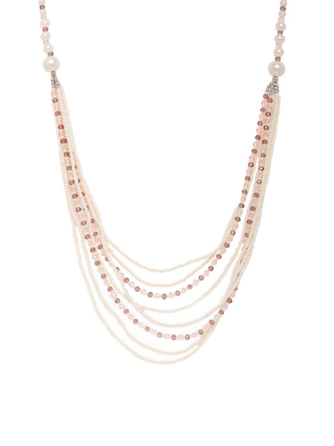 

Voylla White & Beige Brass Silver-Plated Layered Necklace