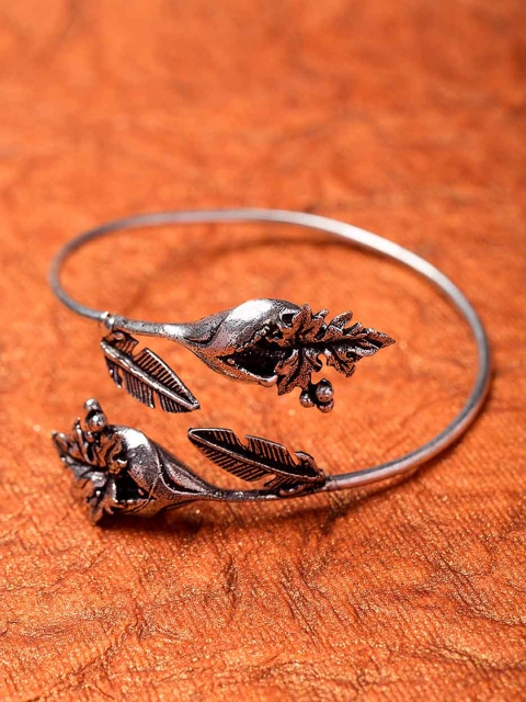 

Voylla Silver-Toned Brass Silver-Plated Oxidised Cuff Bracelet