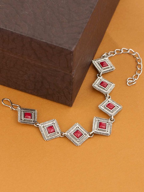 

Voylla Silver-Toned Brass Silver-Plated Oxidised Link Bracelet