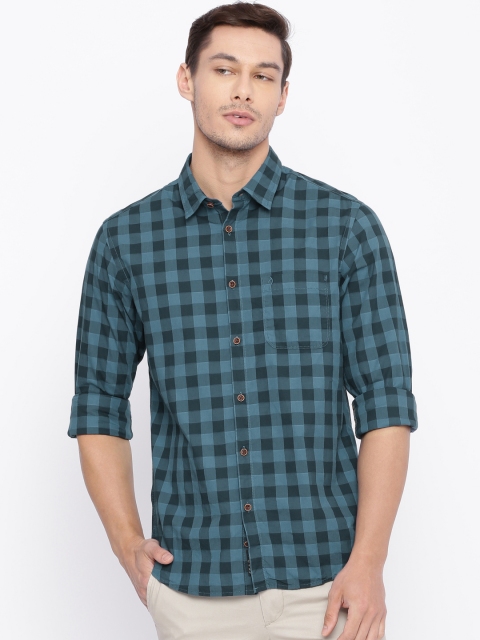 

Indian Terrain Men Navy Blue Slim Fit Checked Casual Shirt