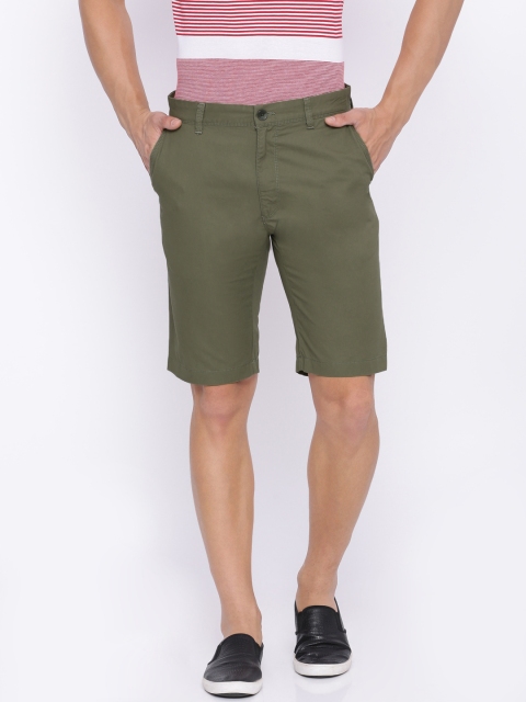 

Indian Terrain Men Olive Green Solid Slim Fit Chino Shorts