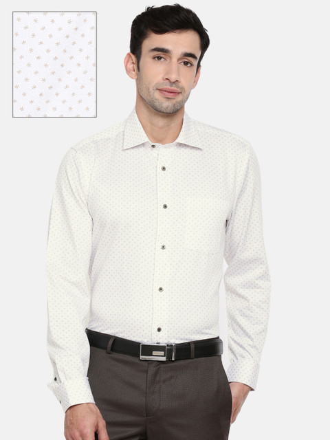 

Blackberrys Men White & Mustard Yellow Slim Fit Printed Formal Shirt