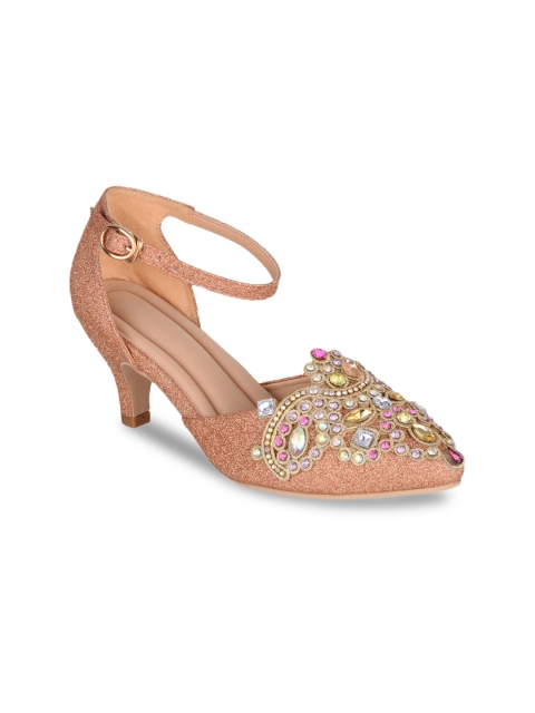 

Sherrif Shoes Women Copper-Toned Embellished Heels
