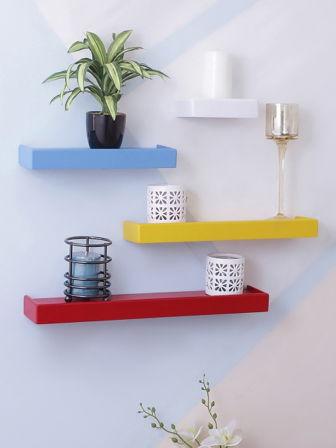 

Home Sparkle Set of 4 Multicoloured MDF Basic Wall Shelves, Multi