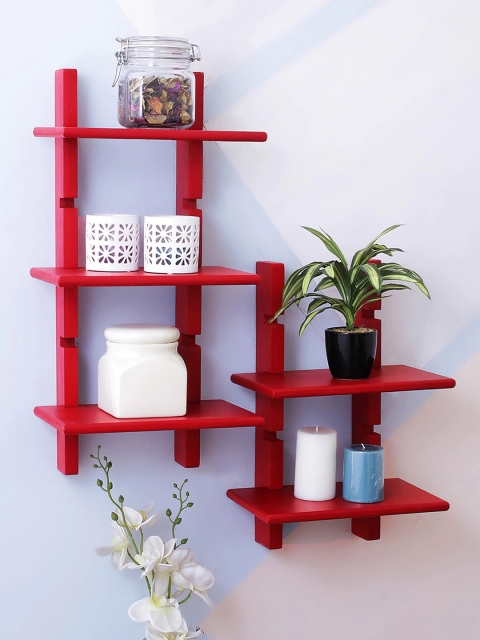 

Home Sparkle Set of 2 Red MDF Basic Wall Shelves