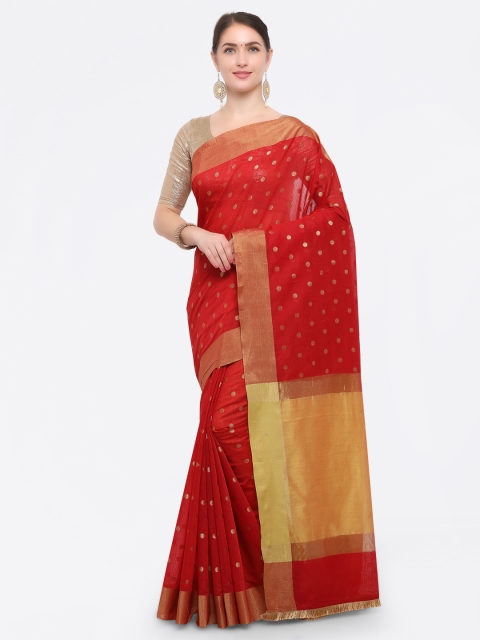 

Pisara Red Silk Blend Woven Design Chanderi Saree