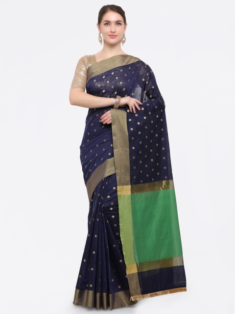 

Pisara Navy Blue Silk Blend Woven Design Chanderi Saree