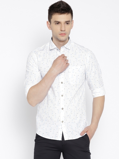 

John Players Men White & Blue Trim Fit Printed Casual Shirt