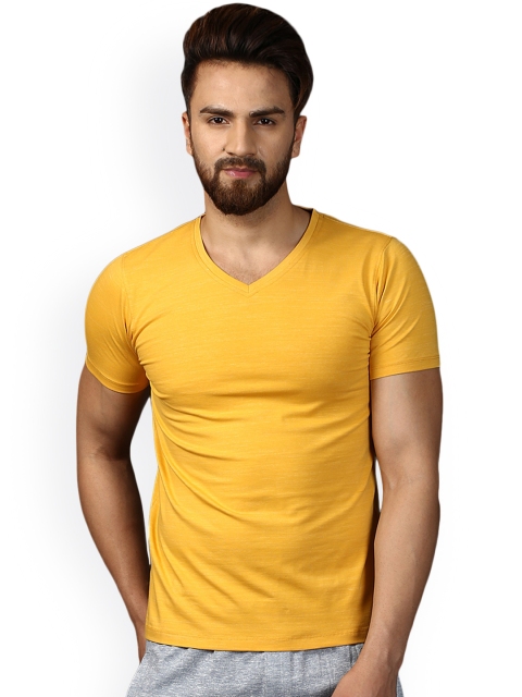

MKH Men Yellow Solid V-Neck T-shirt