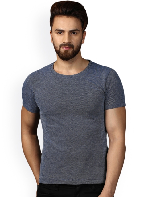 

MKH Men Navy Blue Solid Round Neck T-shirt