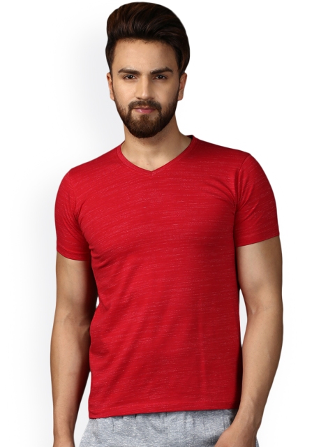 

MKH Men Red Solid V-Neck T-shirt
