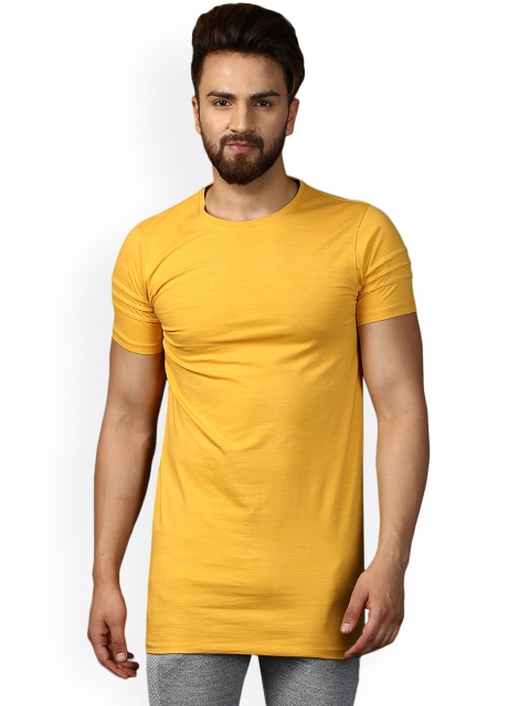 

MKH Men Yellow Solid Round Neck Longline T-shirt