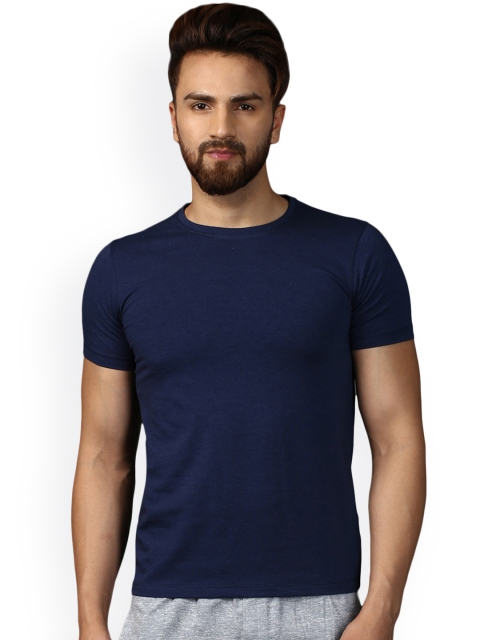 

MKH Men Navy Blue Solid Round Neck T-shirt