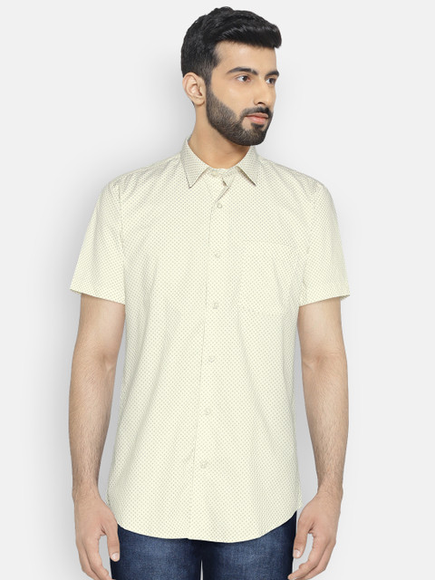 

Blackberrys Men Cream-Coloured Slim Fit Printed Casual Shirt