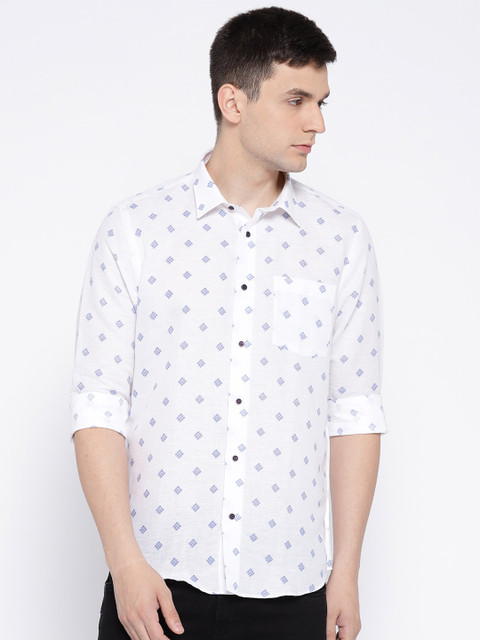 

Blackberrys Men White & Blue Slim Fit Printed Casual Shirt