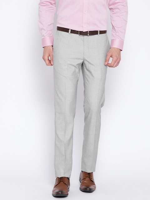 

Blackberrys Men Light Grey Sharp Fit Solid Formal Trousers