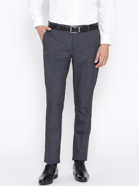 

Blackberrys Men Navy Blue Sharp Fit Solid Formal Trousers