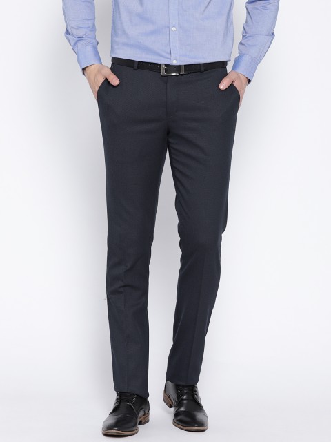 

Blackberrys Men Navy Blue Sharp Fit Solid Formal Trousers