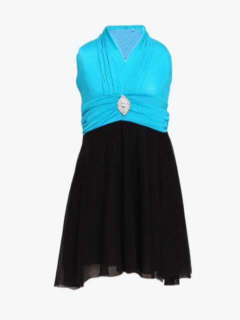 

Aarika Girls Blue & Black Self Design Fit and Flare Dress