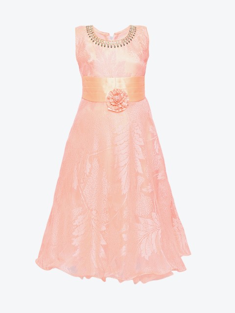 

Aarika Girls Peach-Coloured Self Design Fit and Flare Dress