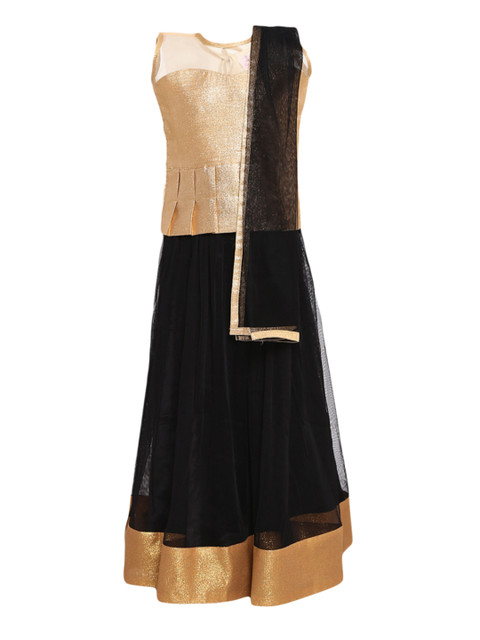 

Aarika Girls Black & Gold-Toned Solid Ready to Wear Lehenga & Blouse with Dupatta