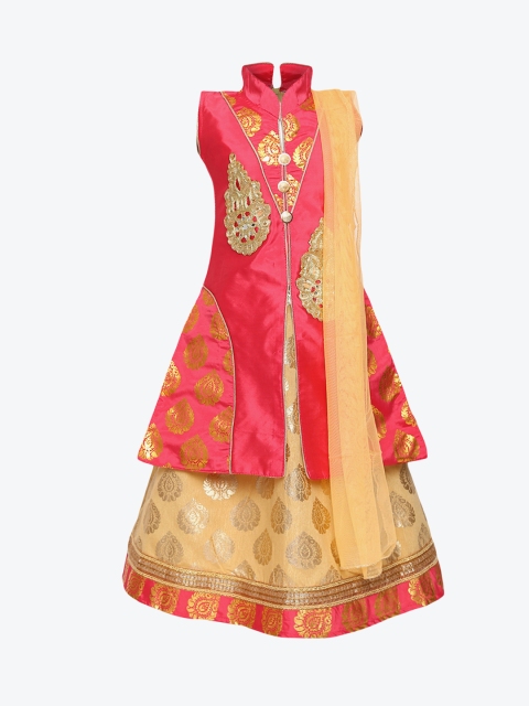 

Aarika Girls Orange & Cream-Coloured Embroidered Ready to Wear Lehenga & Blouse with Dupatta