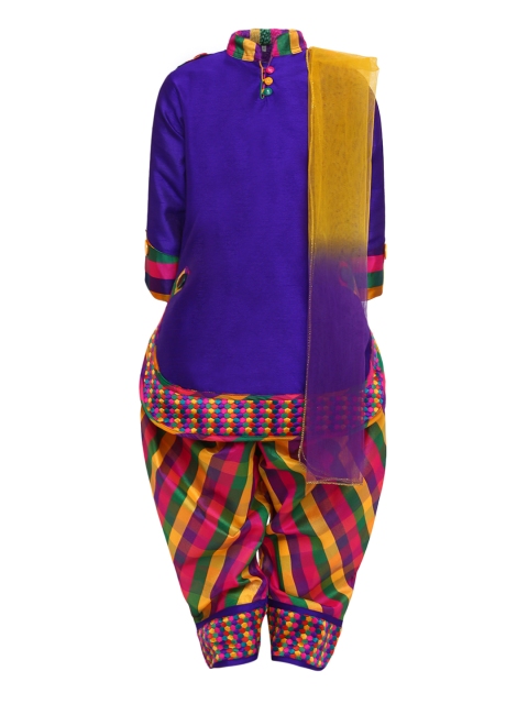 

Aarika Girls Blue Solid Kurta with Multicoloured Checked Patiala & Dupatta