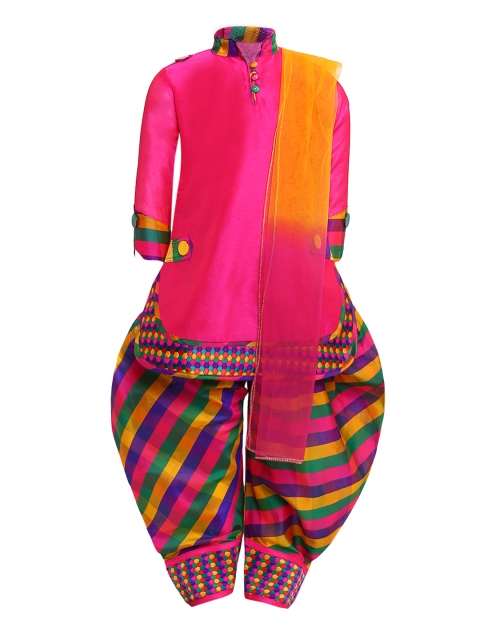 

Aarika Girls Pink Solid Kurti with Multicoloured Checked Patiala & Dyed Dupatta