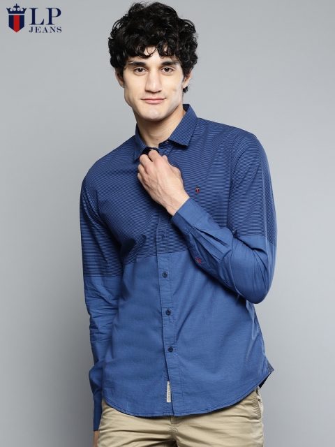 

Louis Philippe Jeans Men Blue Slim Fit Striped Casual Shirt