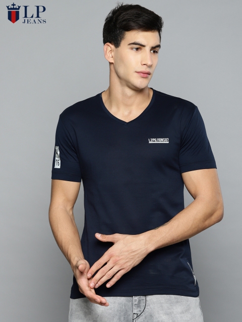 

Louis Philippe Jeans Men Navy Blue Solid Slim Fit V-Neck T-shirt