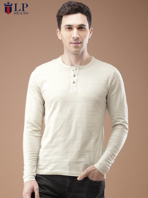 

Louis Philippe Jeans Men Cream-Coloured Solid Henley Neck T-shirt