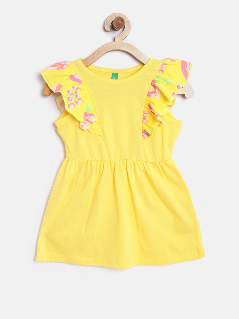 

United Colors of Benetton Girls Yellow Solid A-Line Dress