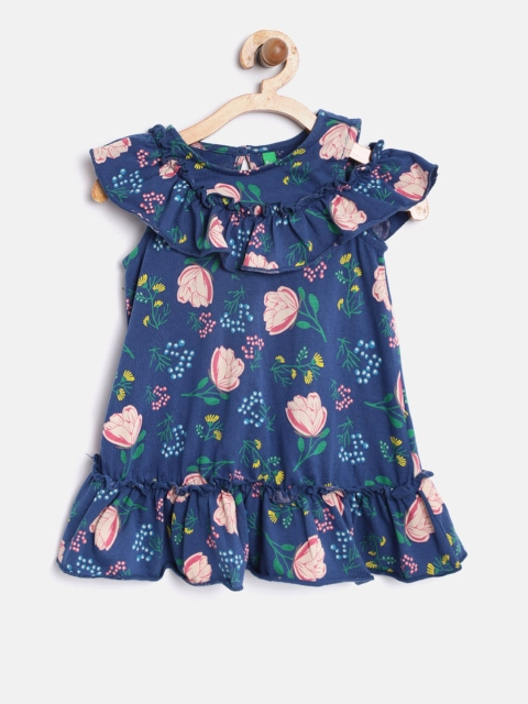 

United Colors of Benetton Girls Blue Printed A-Line Dress