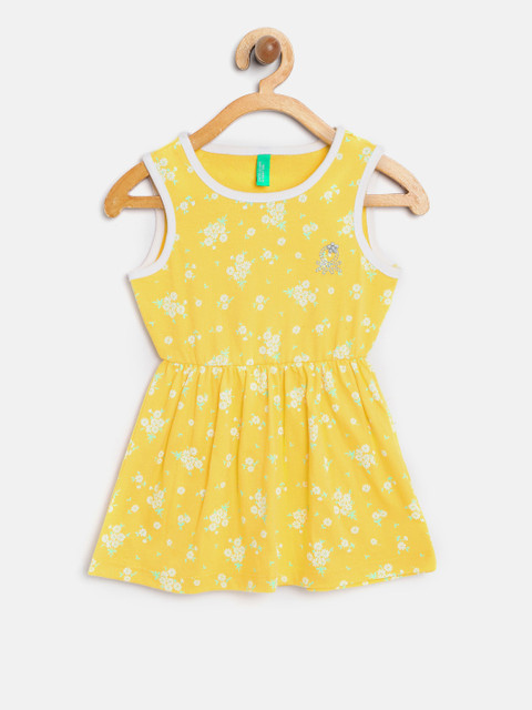 

United Colors of Benetton Girls Yellow Printed A-Line Dress