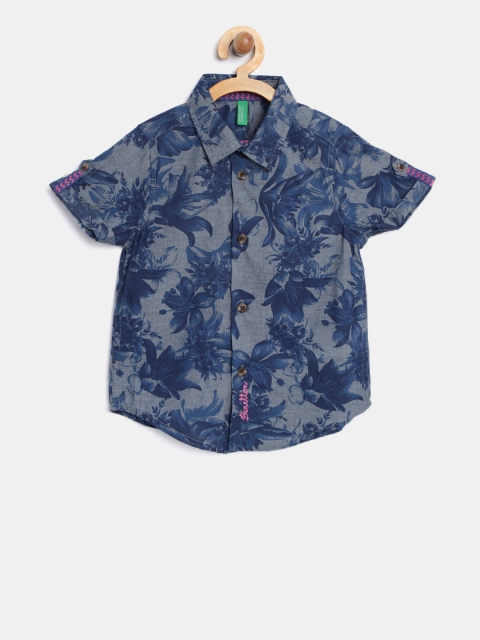 

United Colors of Benetton Boys Blue Regular Fit Printed Casual Shirt