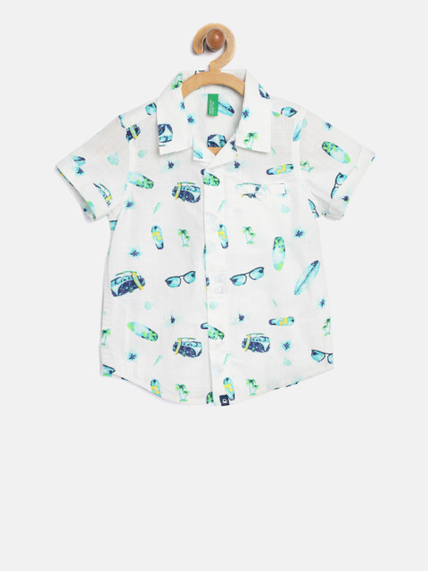

United Colors of Benetton Boys White & Blue Regular Fit Printed Casual Shirt