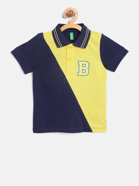 

United Colors of Benetton Boys Yellow & Blue Colourblocked Polo Collar T-shirt