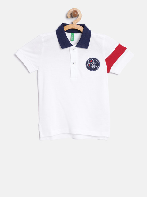 

United Colors of Benetton Boys White Solid Polo Collar T-shirt