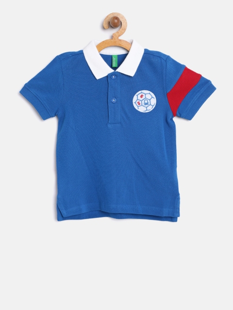

United Colors of Benetton Boys Blue Solid Polo Collar T-shirt