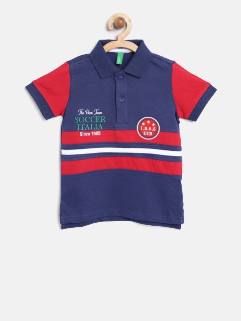 

United Colors of Benetton Boys Blue Printed Polo Collar T-shirt